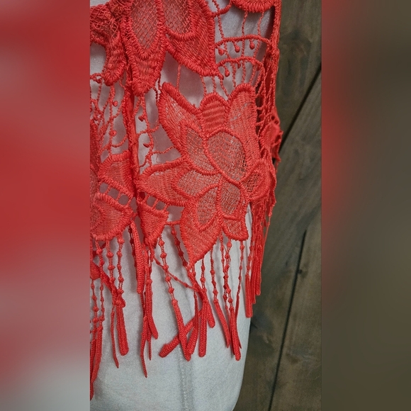 H&M×COACHELLA Vibrant Red Lace sleeveless Top With Fringe Detail. Size 6 - Picture 10 of 11